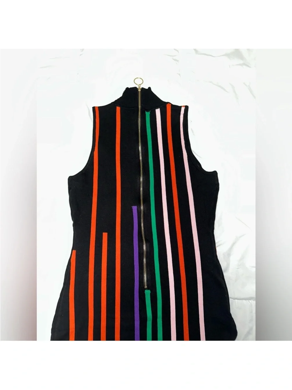Black Sleeveless Striped Undershirt Dress with Multicolor Stripes